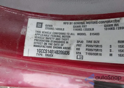 2004 Chevrolet Colorado from USA, damaged, VIN 1GCCS148148206836